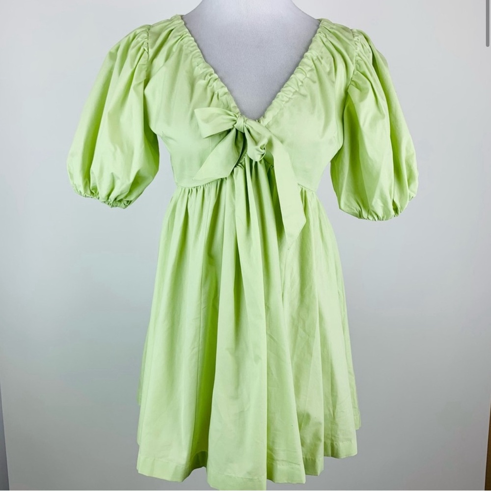Abercrombie & Fitch Puff Sleeve Cinch Front Poplin Mini Dress Green S
